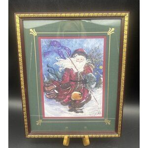 Peggy Abrams Signed Old World Santa Claus Matted Framed Christmas Print 15 X 12